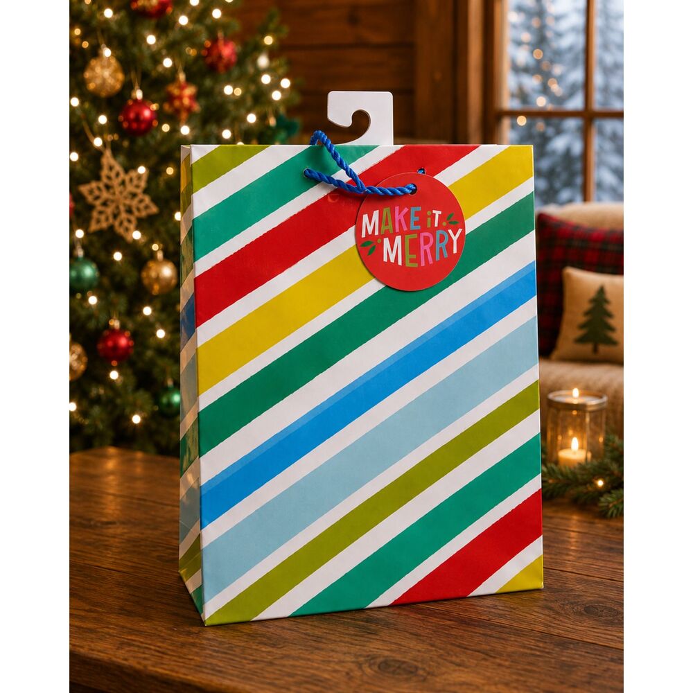 Hallmark Christmas Gift Bags Colorful Stripes 8x10x4 Set of 6 NEW